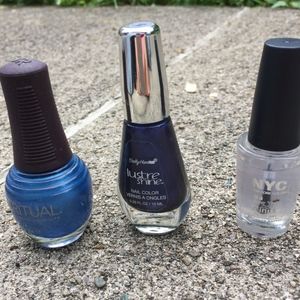 Lot 3 Blue Nail polishes SpaRitual, Sally Hansen